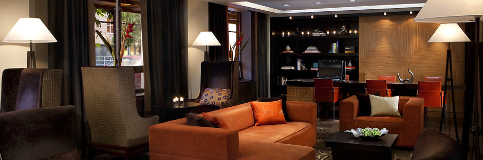 The modern touches and cool comfort of the lobby