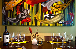 Hotel Fifty wineglasses and a painting