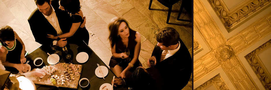 After-theater night life, and lobby ceiling detail