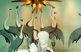 Statues and peacocks