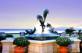 Monterey Plaza dolphin fountain on the terrace