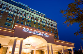Chase Park Plaza facade against the night sky