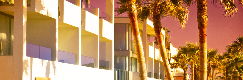 The architecturally striking facade looks onto the beach